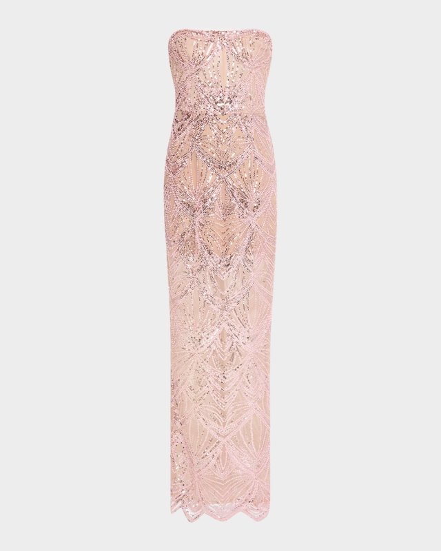 Giselle Strapless Bead & Sequin Column Gown